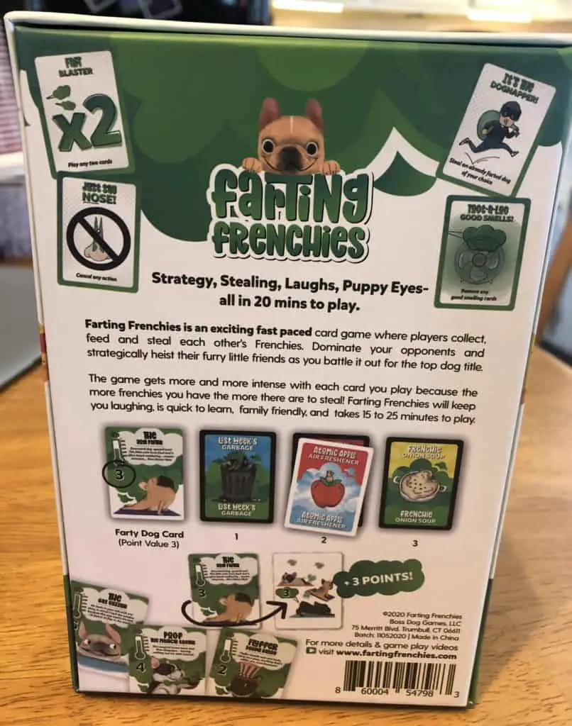 farting frenchies back of box